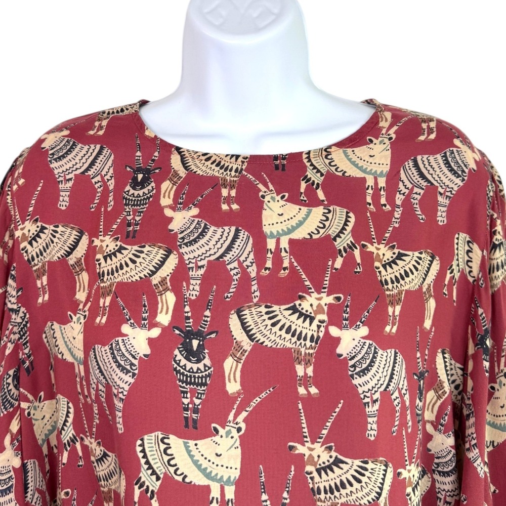 World Market Womens Boho Antelope Tunic Top Sz L/XL Bell Sleeve Novelty Animal - Picture 3 of 9